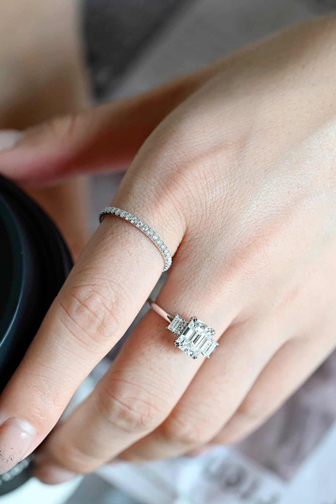 Solid Gold Emerald Cut Moissanite Engagement Ring Set, Wedding Ring Set, Classic Bridal Set, Art Deco Ring Set, Gift for Girl, Woman, Wife