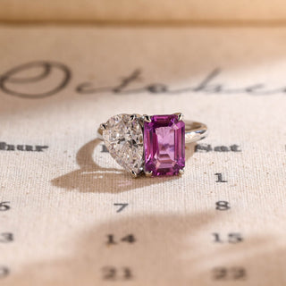 10mm Purple Emerald and Pear Toi Et Moi Engagement Ring