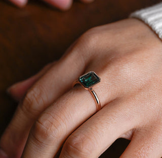 9mm Green Emerald Cut Bezel Engagement Ring