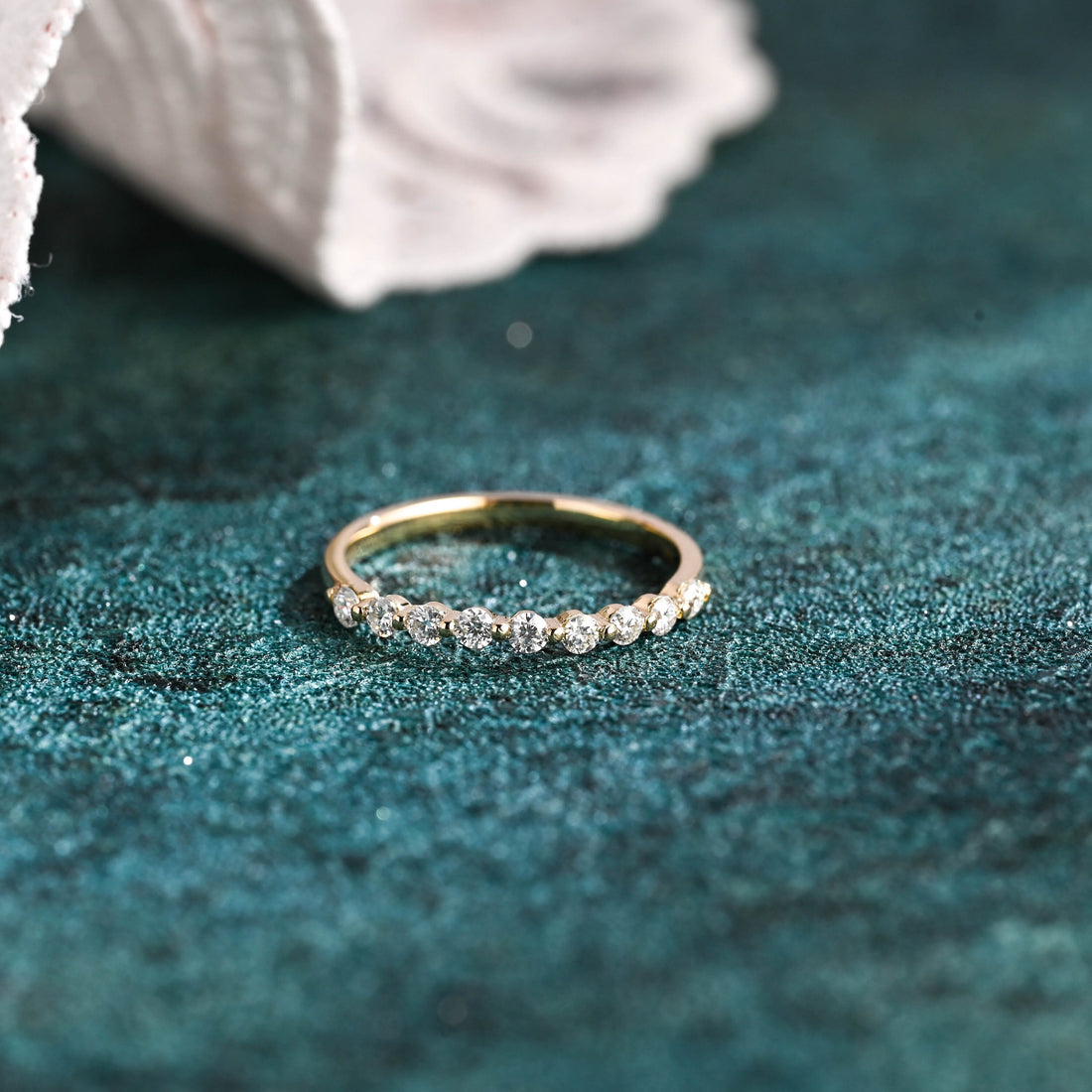 Solid Gold Half Eternity Moissanite Classic Wedding Ring