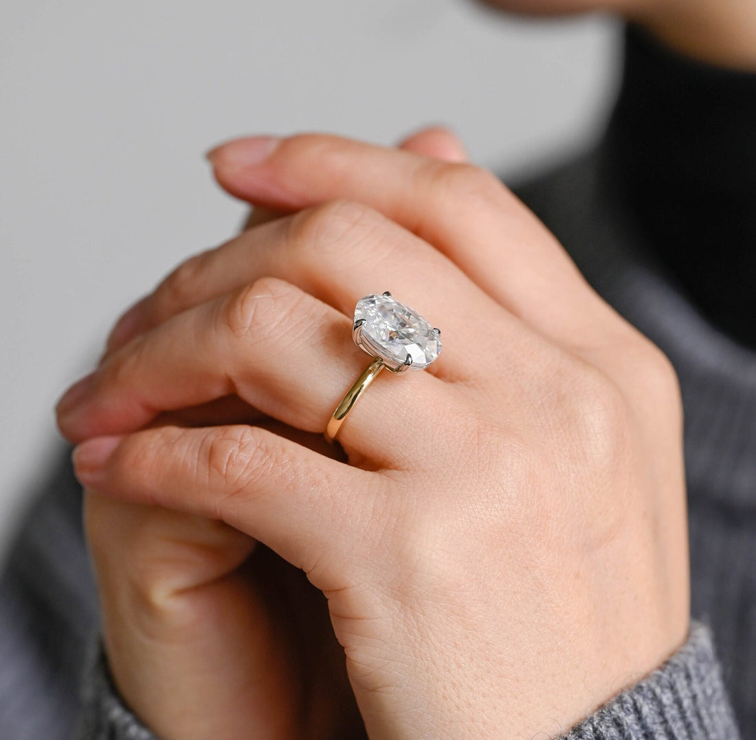 Two Tone Solitaire Oval Diamond Engagement Ring