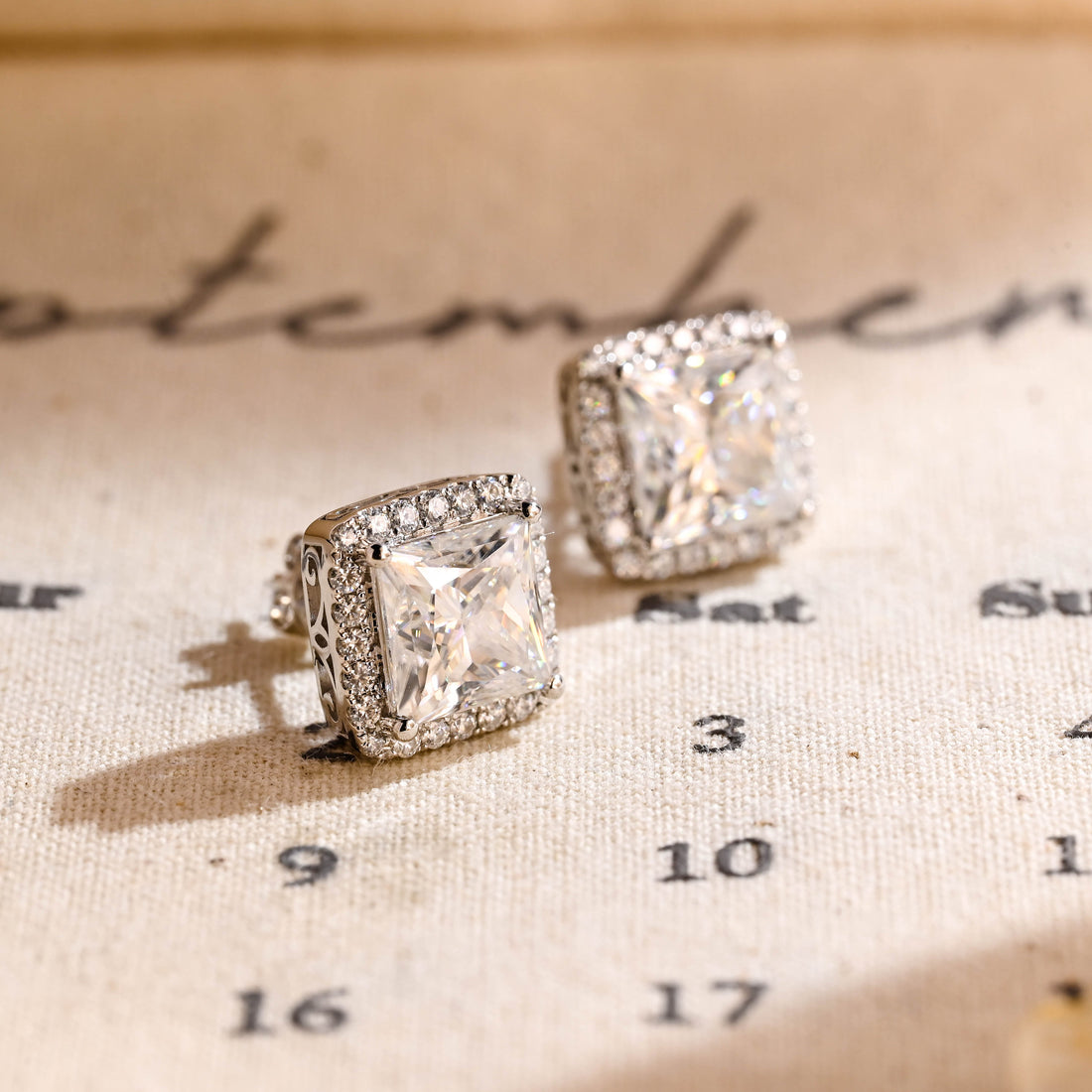 Halo Princess Moissanite Engagement Earrings Studs, Minimalist Solid Gold Moissanite Earrings for Women, Anniversary Earrings Gifts for Her