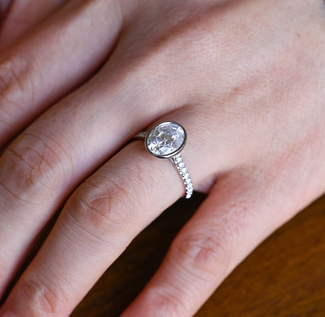 2.00ct Bezel Oval Cathedral Diamond Engagement Ring