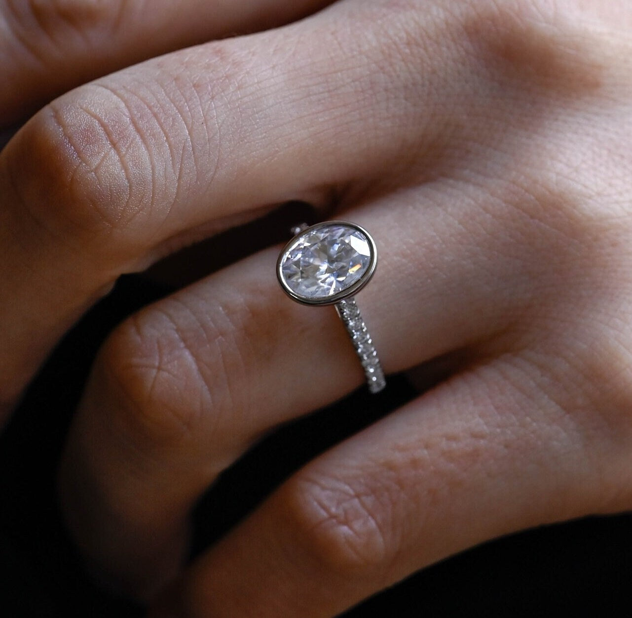 2.00ct Bezel Oval Cathedral Diamond Engagement Ring
