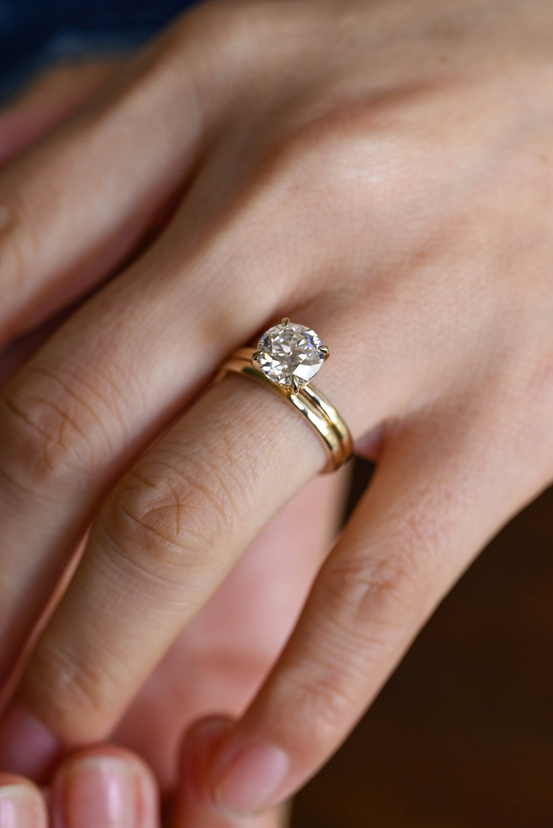 Solid Gold Old European Cut Round Moissanite Engagement Ring and Wedding Band Set, Bridal Ring Set, Anniversary Gift for Woman, Wife, Her