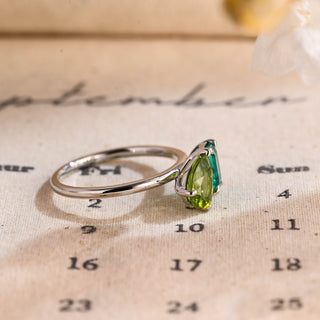 1ct Emerald & Pear Cut Peridot Toi Et Moi Ring