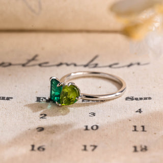 1ct Emerald & Pear Cut Peridot Toi Et Moi Ring