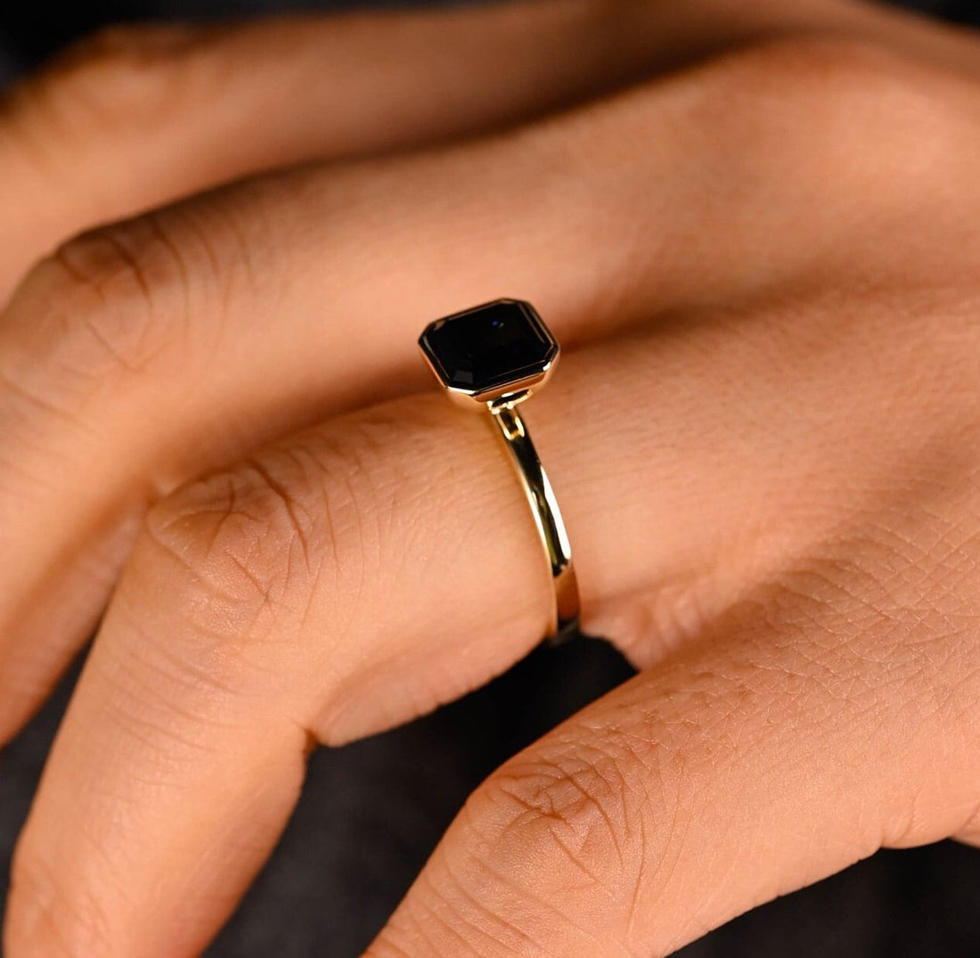 2.00ct Asscher Bezel Black Diamond Engagement Ring