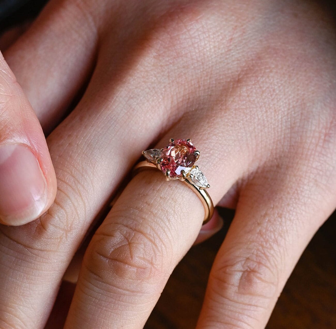 2.00ct Pink Sapphire Three Stone Oval Engagement Ring