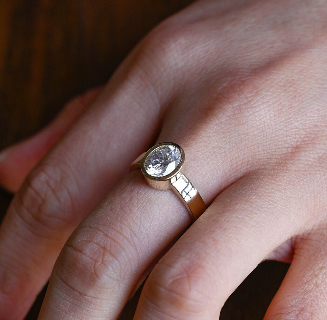 4mm Bezel Oval Diamond Engagement Ring