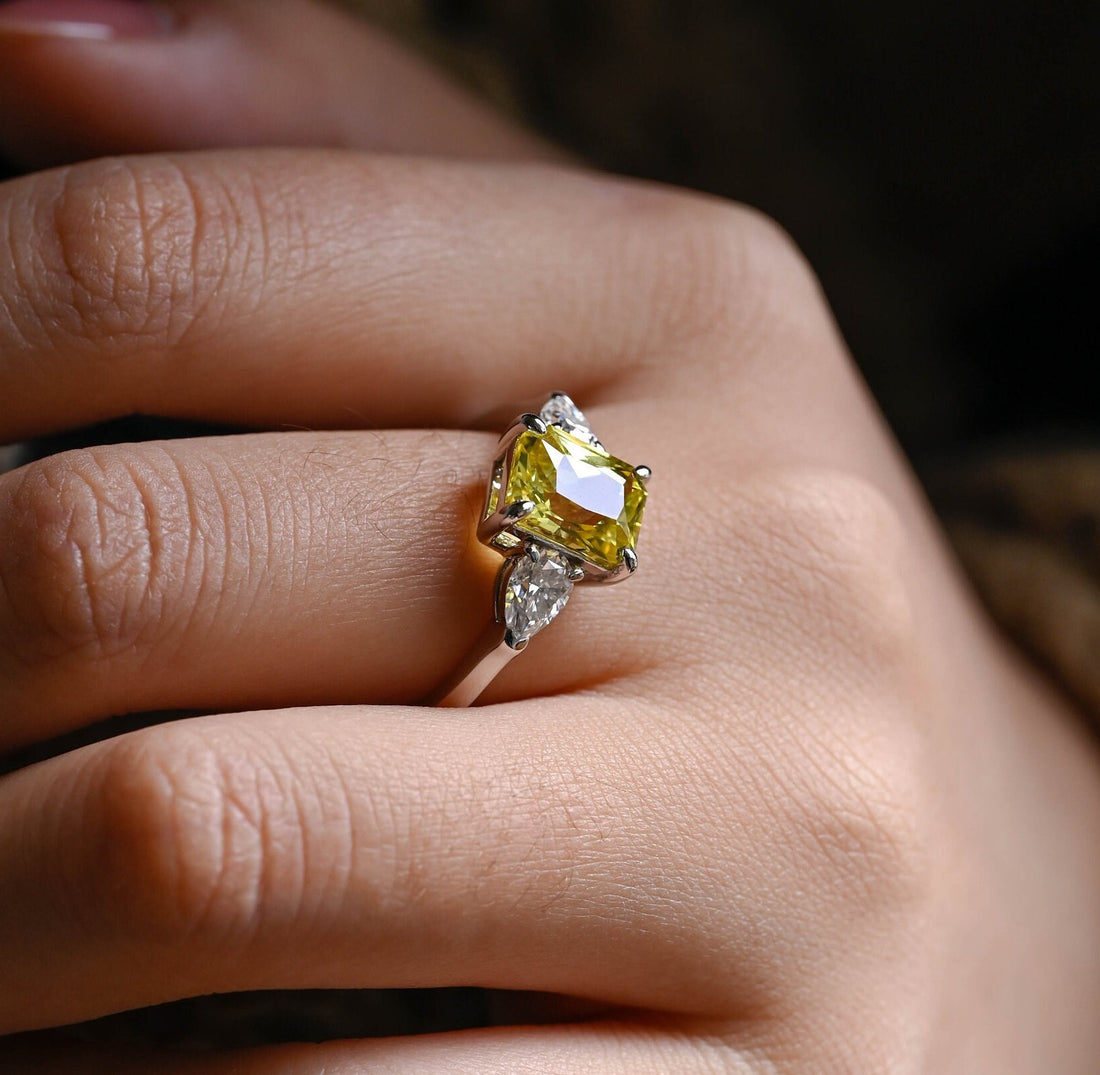 3ct Three Stone Yellow Sapphire Radiant Engagement Ring