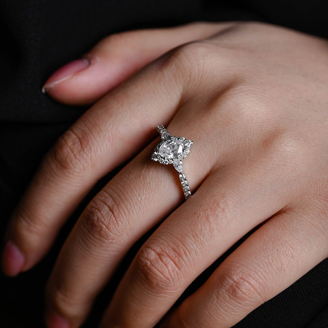 5mm Crushed Ice Oval Cut Three Stone Diamond Engagement Ring