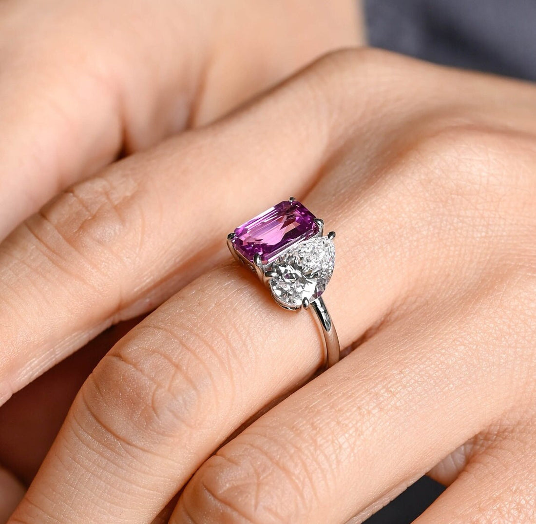 10mm Purple Emerald and Pear Toi Et Moi Engagement Ring