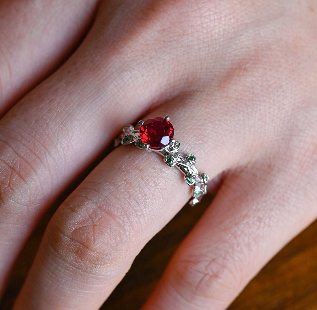 6.5 mm Pigeon-Blood Ruby Round Engagement Ring