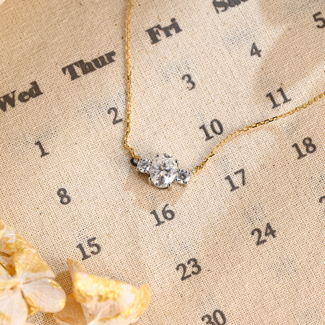 Two Tone Oval Three Stone Moissanite Pendant Necklace, Solid Gold Moissanite Pendant Anniversary Gift/Birthday Gifts/Christmas Gifts for Her