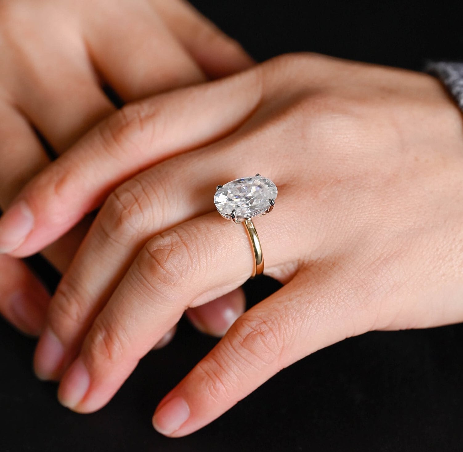 Two Tone Solitaire Oval Diamond Engagement Ring