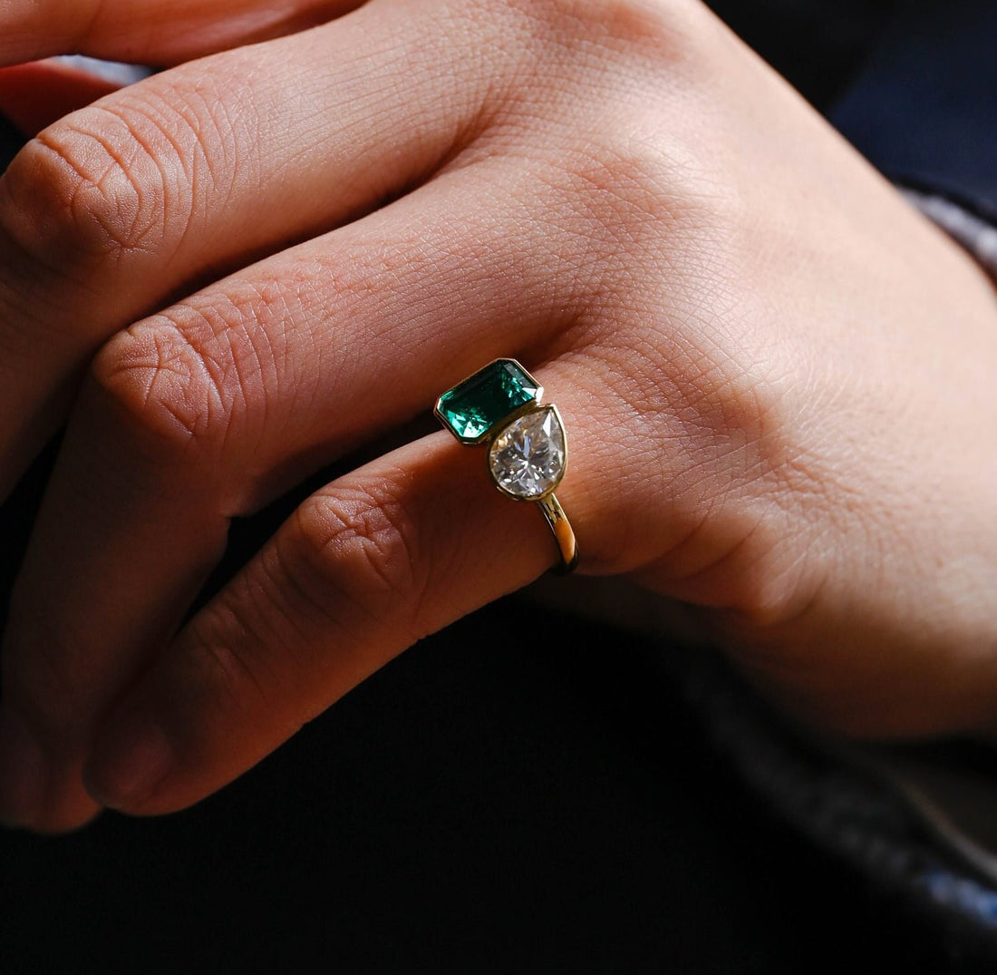 1.25ct Pear & 1.50ct Emerald Toi Et Moi Engagement Ring