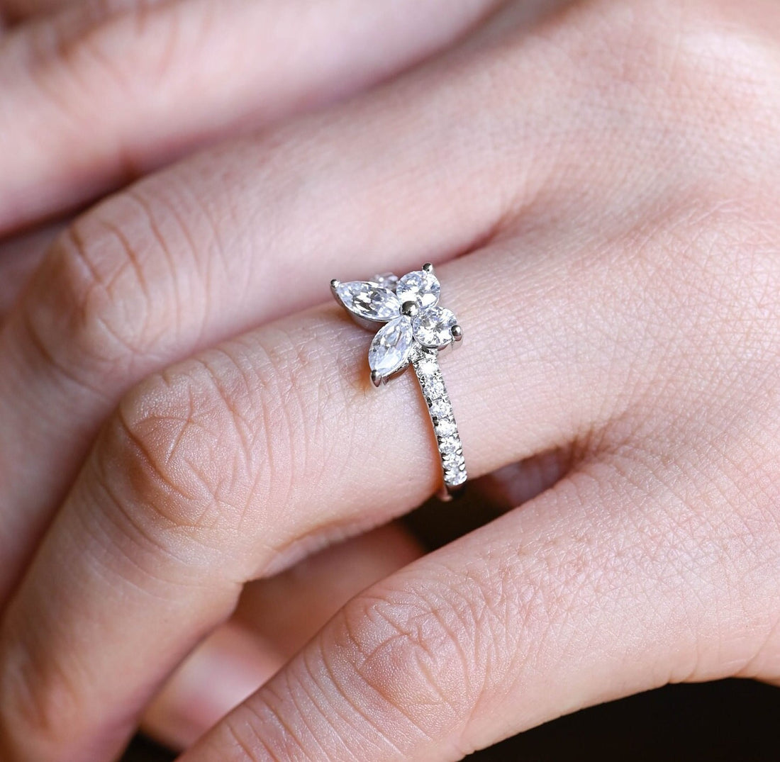 Unique Butterflies Ring Marquise Diamond Engagement Ring