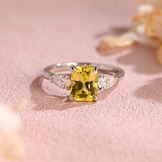 3.00ct Radiant Cut Three Stone Yellow Sapphire Engagement Ring