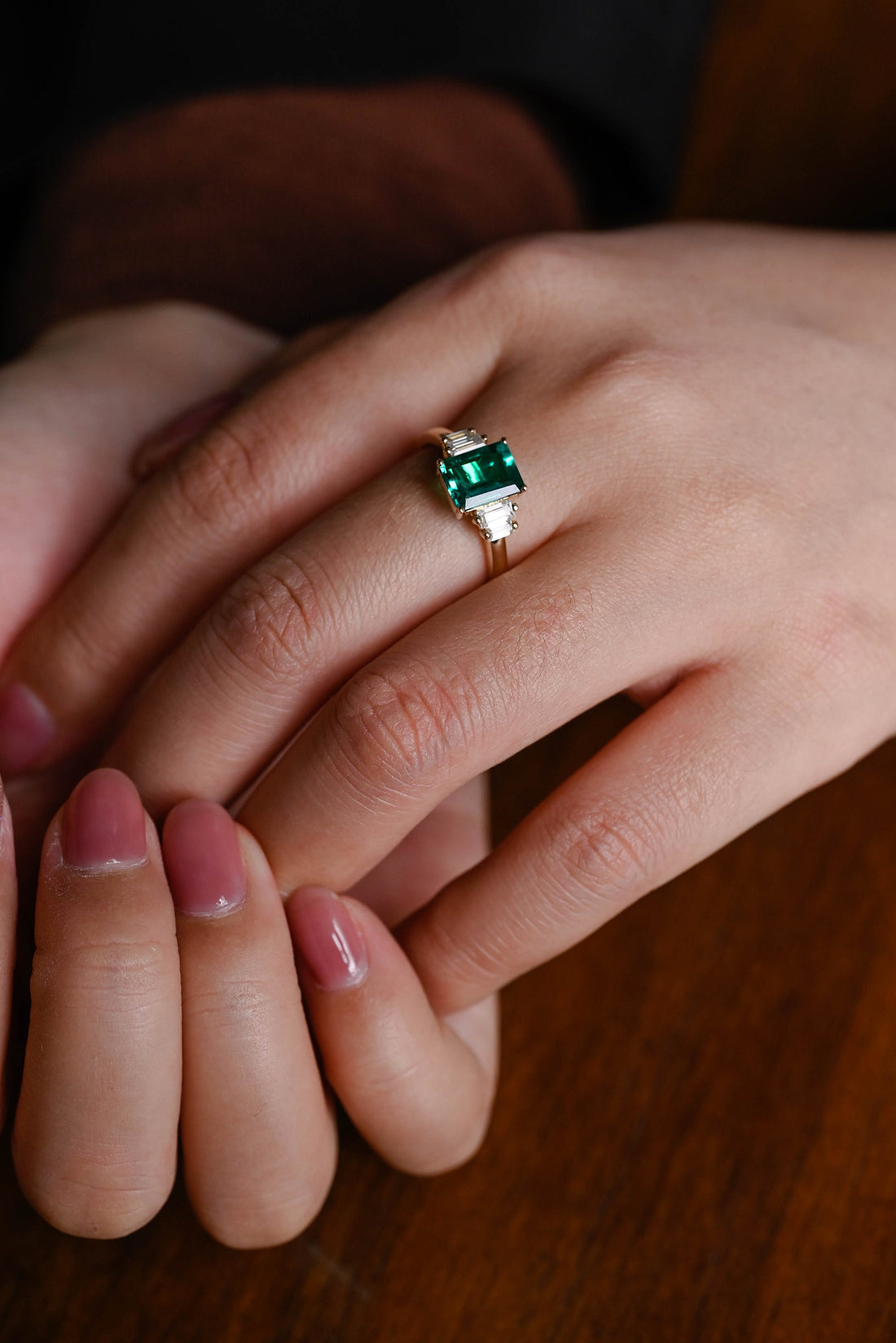 2.00ct Emerald Engagement Ring with Side Baguette Diamonds