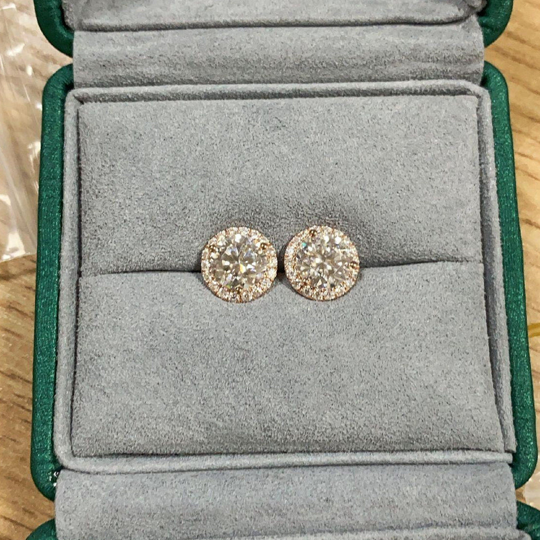 Round Moissanite Stud Earrings/14K Rose Gold Round Shaped Earrings/Round Cluster Moissanite Earring/Wedding Anniversary Stud for Women