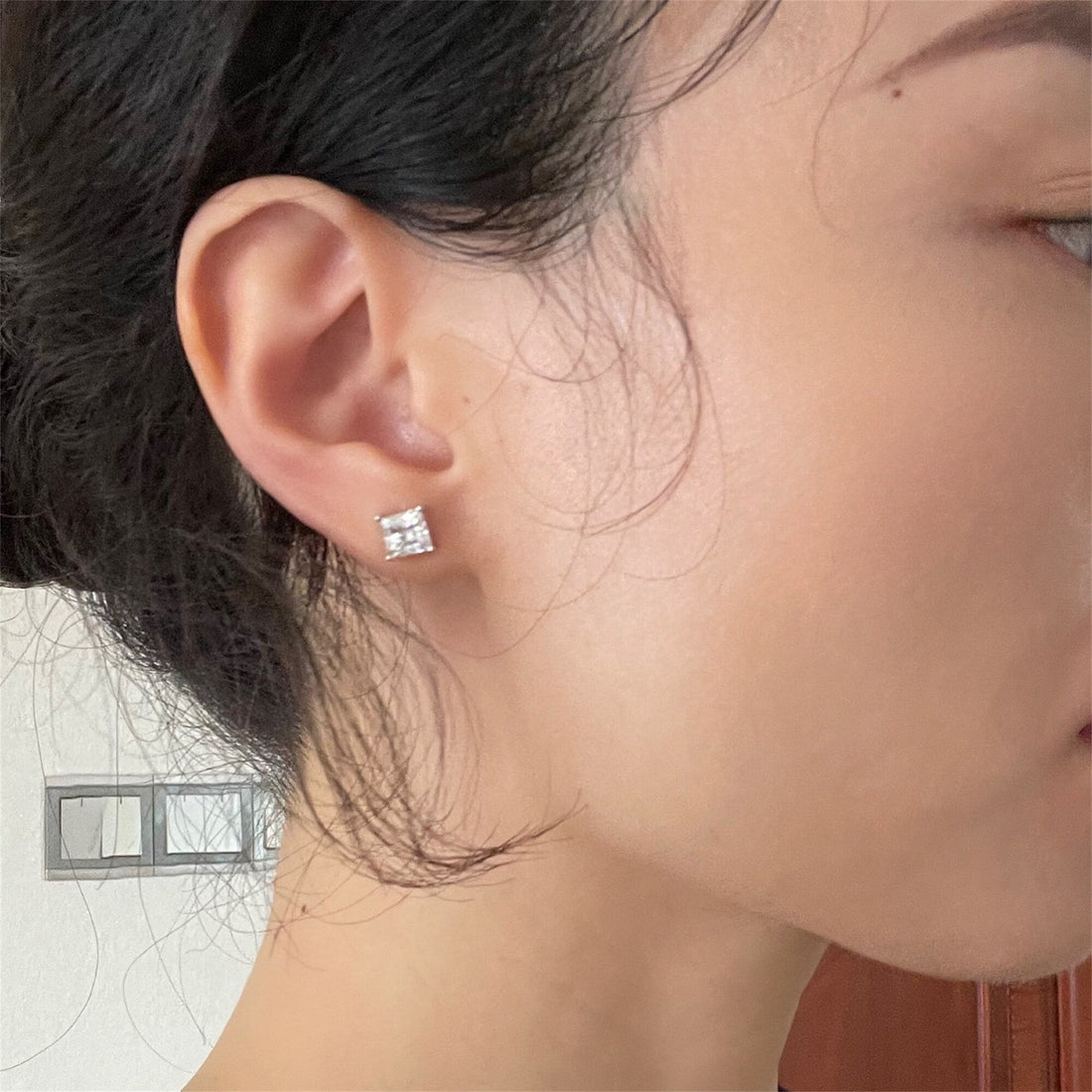 Princess Cut Moissanite Earring Stud/Spuare Moissanite Earring/14K White Gold Earring/Solitaire Moissanite Earrings/Anniversary Wedding Stud