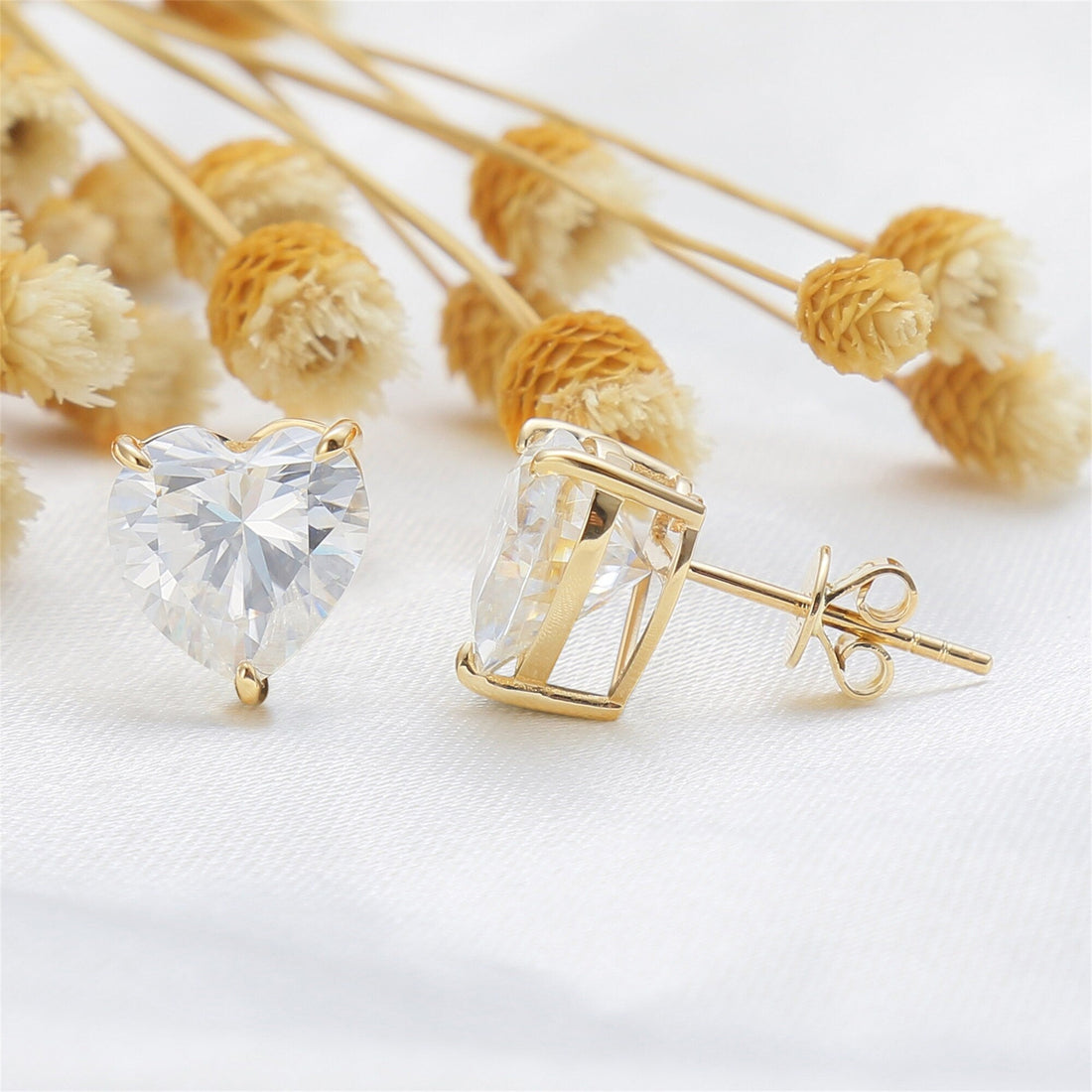 Heart Shaped Moissanite Earrings Studs/14KYellow Gold Moissanite Studs/Unique Moissanite Anniversary Gift for Her/1.0ct+1.0ct Heart Earrings