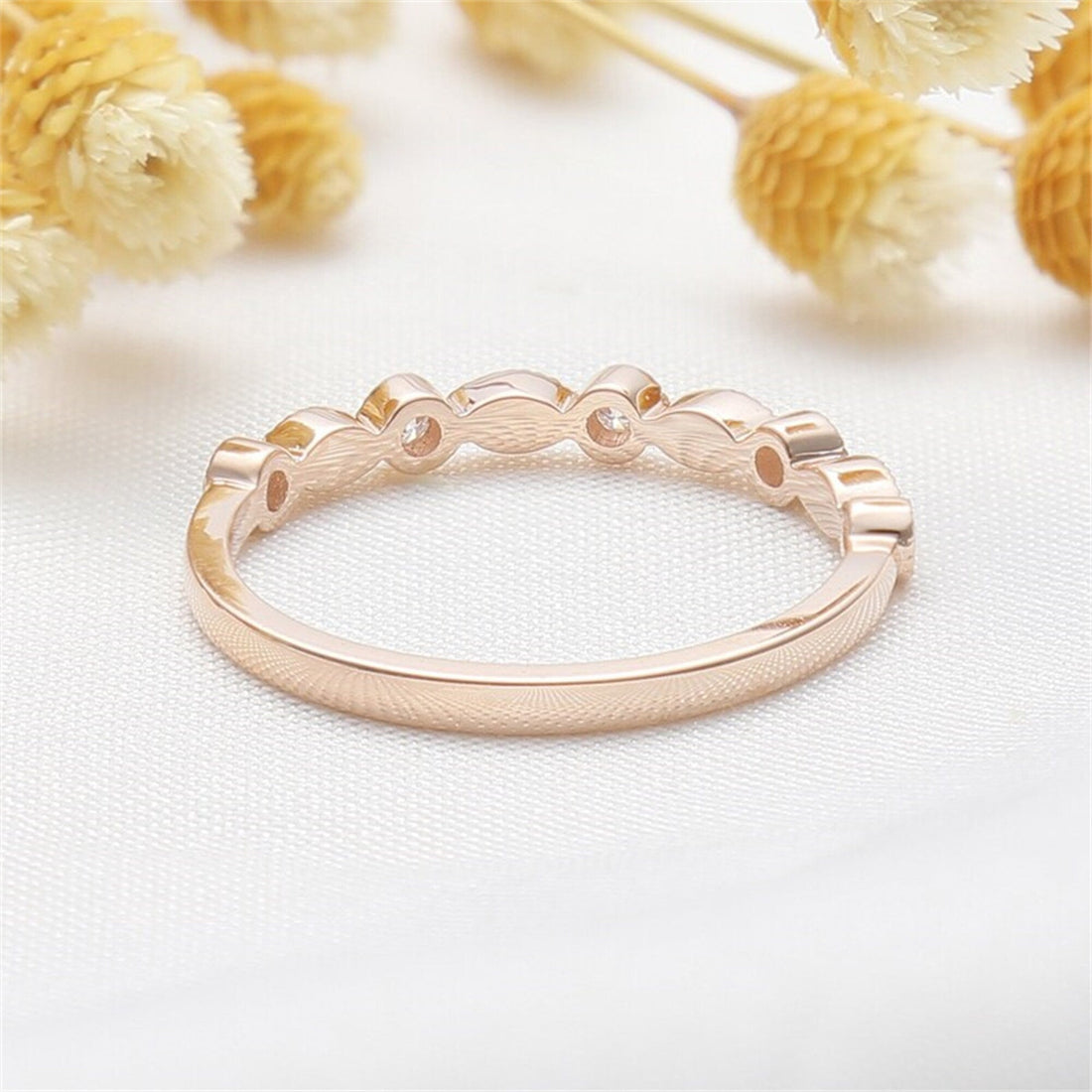 Solid Gold Unique Moissanite Matching Ring band