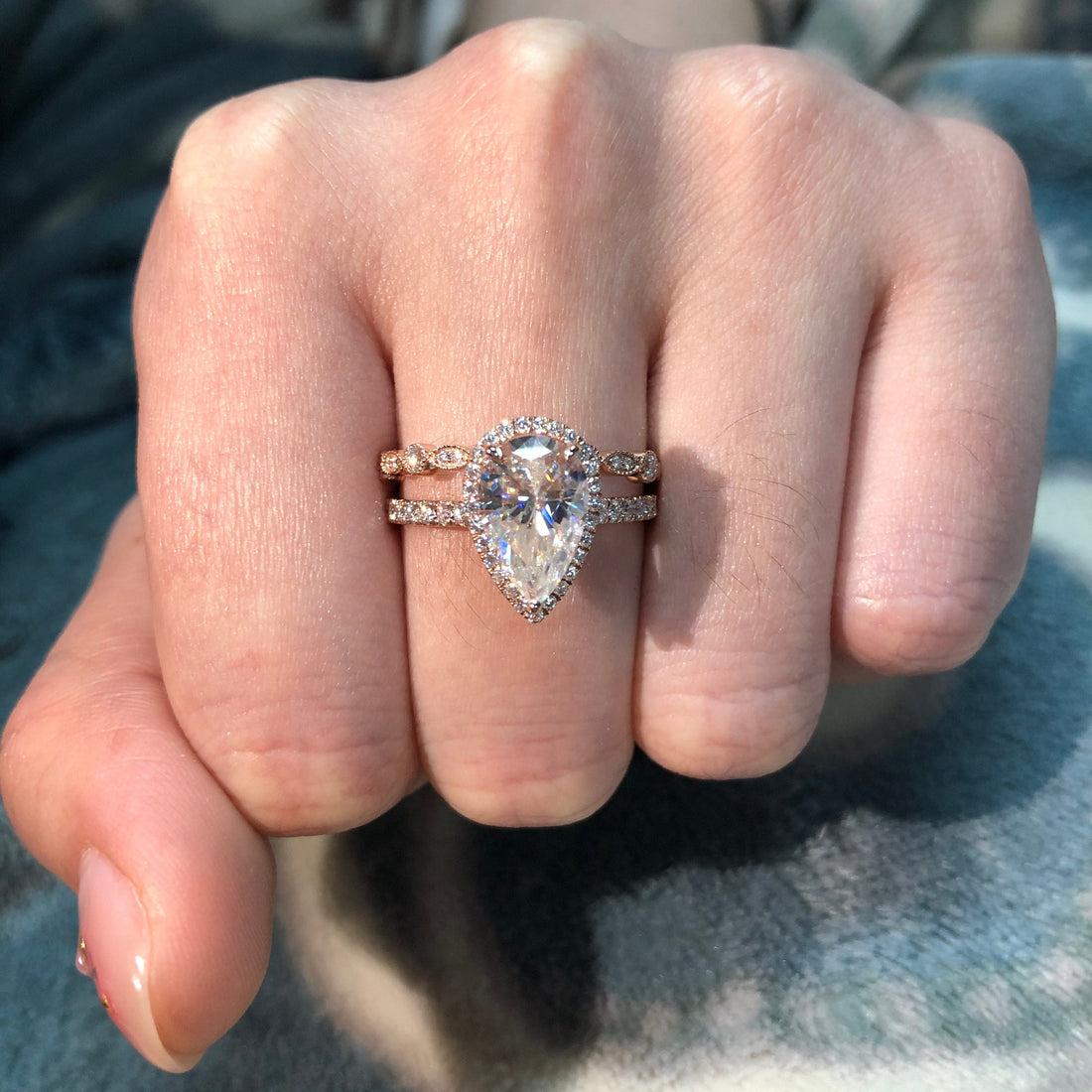 Pear Cut Moissanite Engagement Ring, Unique Gold Wedding Ring Set, Moissanite Bridal Set, Promise Ring for Women, Anniversary gift for woman