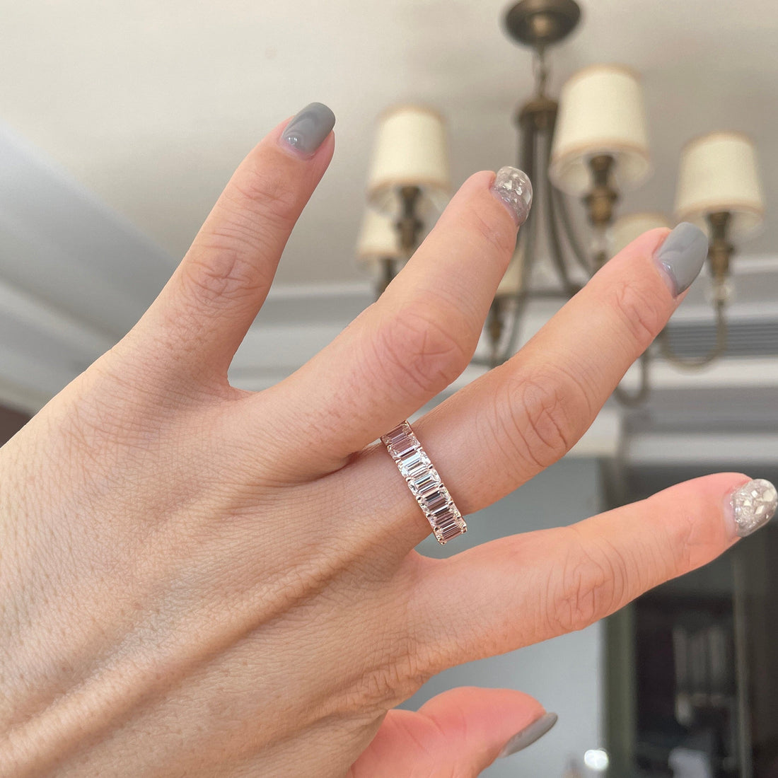 Emerald Cut Moissanite Full Eternity Moissanite Wedding Band