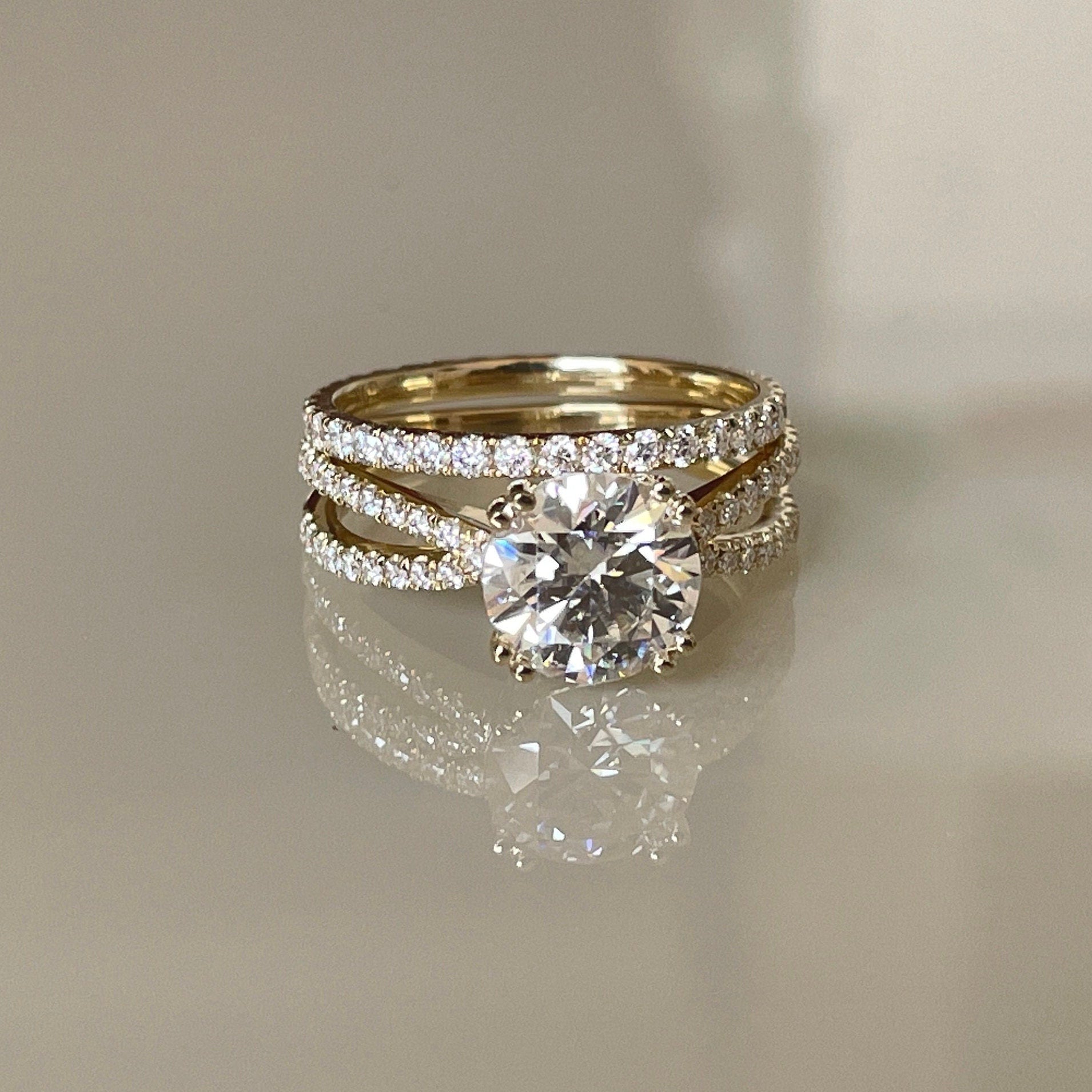 2ct Gold Round Cross Band Moissanite Engagement Ring Set,Vintage Twisted Moissanite Ring, Infinity Criss Cross Moissanite Ring,Wedding Ring