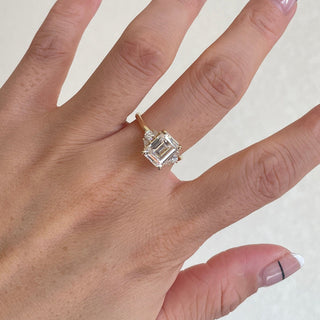 9K/14K/18K Solid Gold Unique Emerald Cut Pave Moissanite Engagement Ring Set, Trillion Vintage Moissanite Ring, Moissanite Bridal Set