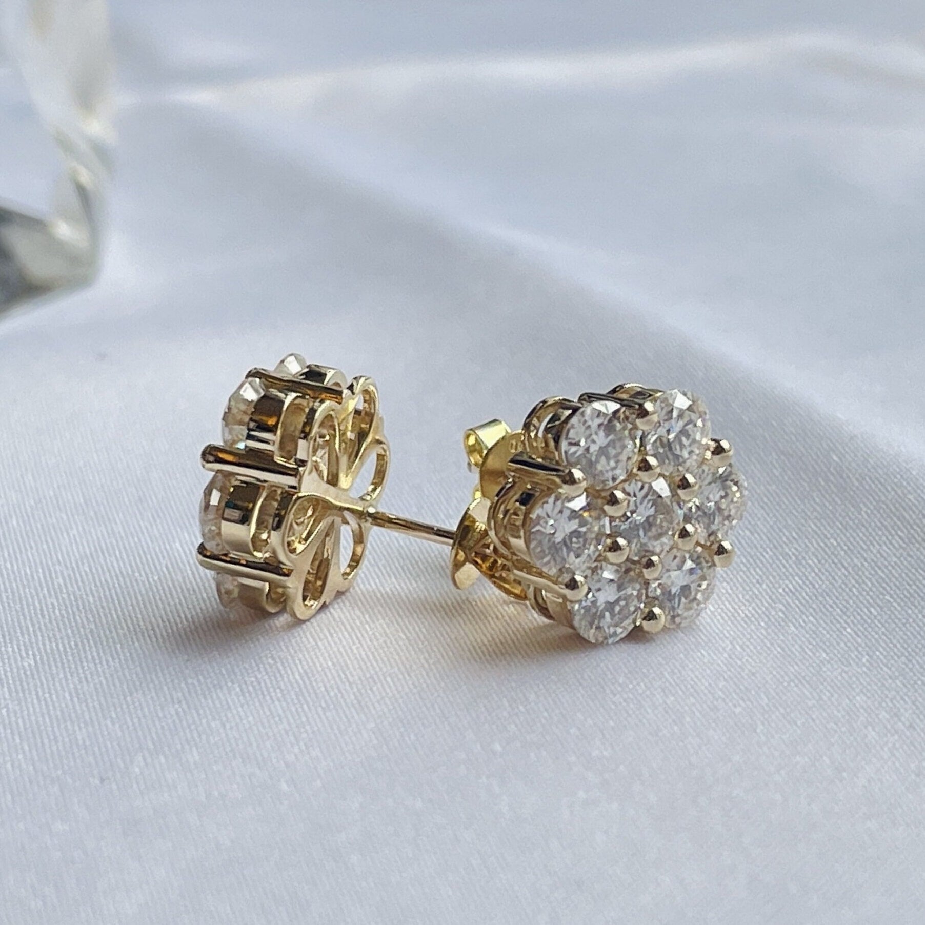 Flower Cluster Round Moissanite Earring Studs/Flower Stud Earrings/Art Deco 14K Real Gold Earrings/Floral Cluster Moissanite Earrings