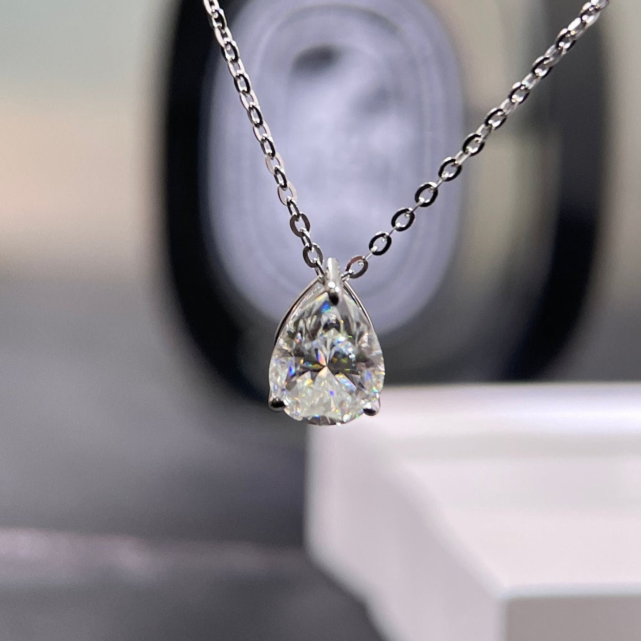 Solitaire Pear Moissanite Engagement Pendant Necklace, Solid Gold Anniversary Gifts, Birthday Christmas Gift for Woman, Girlfriend, Wife