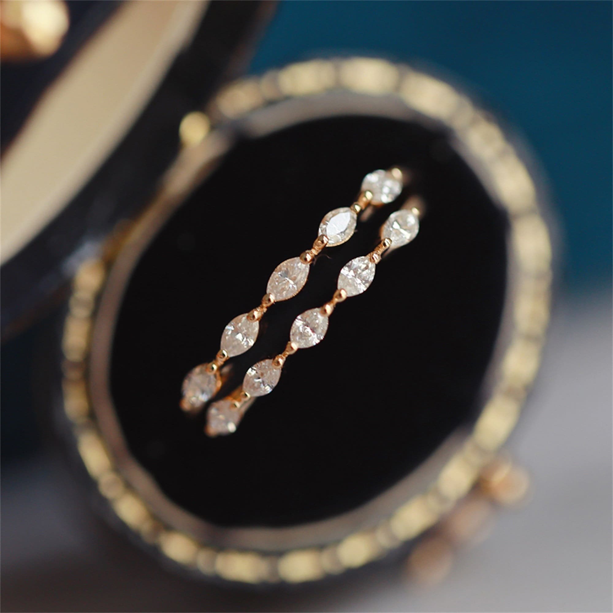 Marquise Cut Moissanite Wedding  Yellow Gold Moissanite Bridal Band