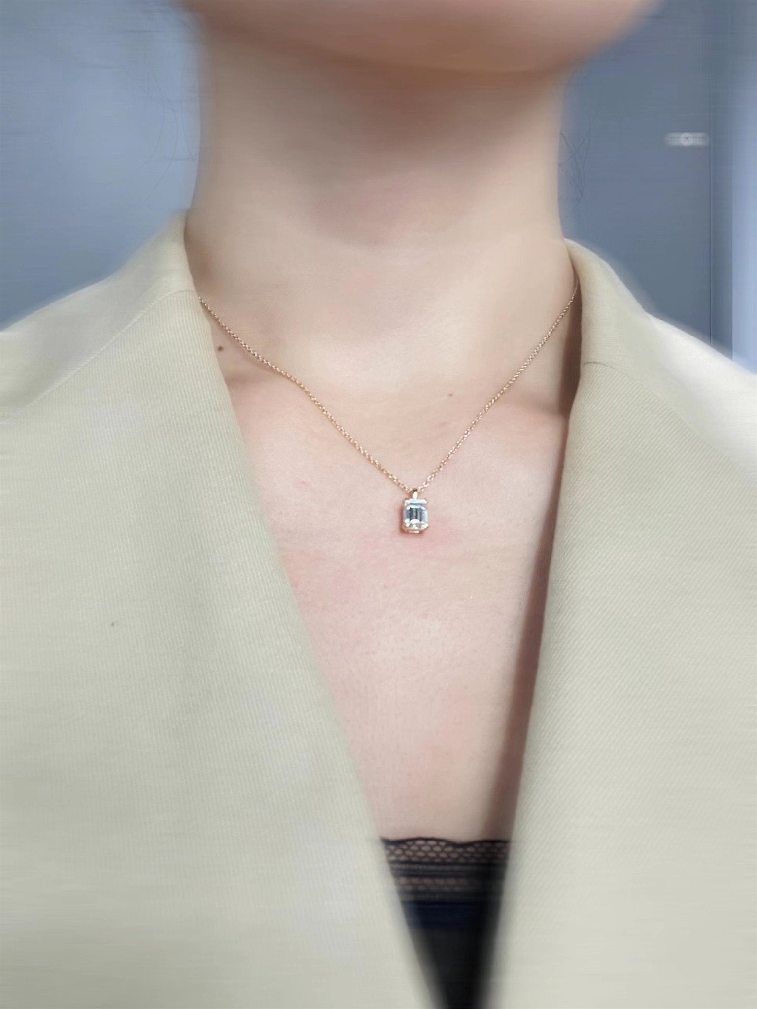 1.5ct Emerald Cut Moissanite Pendant/14k Solid Yellow Gold Necklace/Single Clasp/Double Prongs Moissanite Pendant Necklace/Anniversary Gift