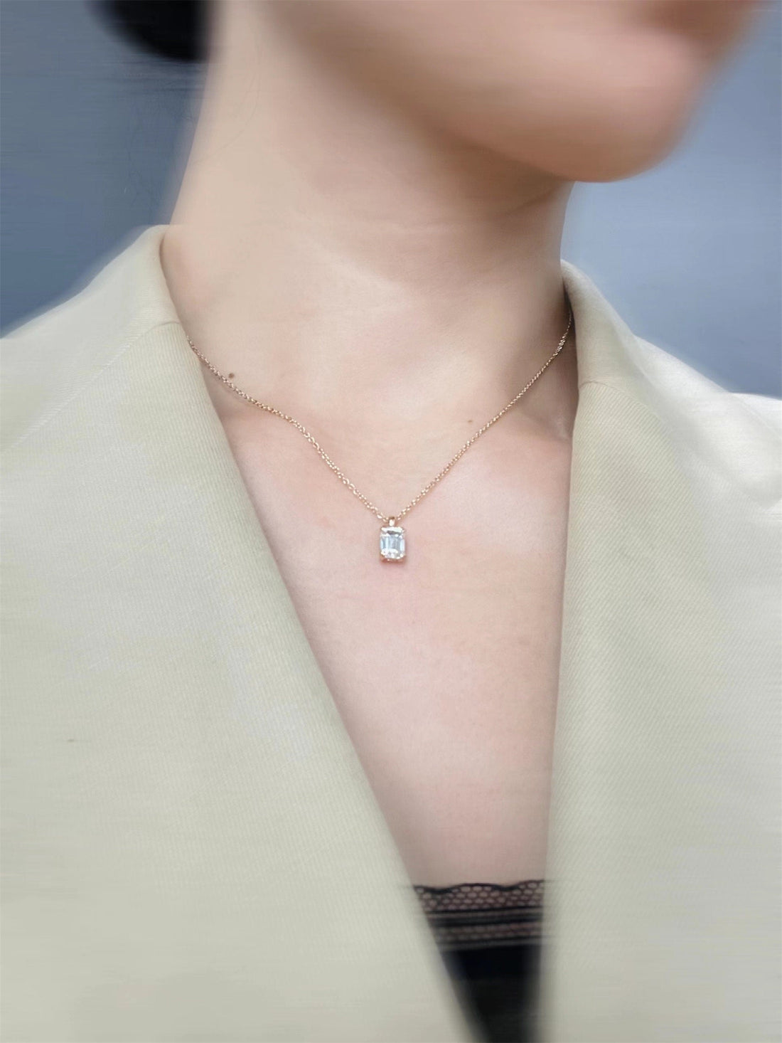 1.5ct Emerald Cut Moissanite Pendant/14k Solid Yellow Gold Necklace/Single Clasp/Double Prongs Moissanite Pendant Necklace/Anniversary Gift