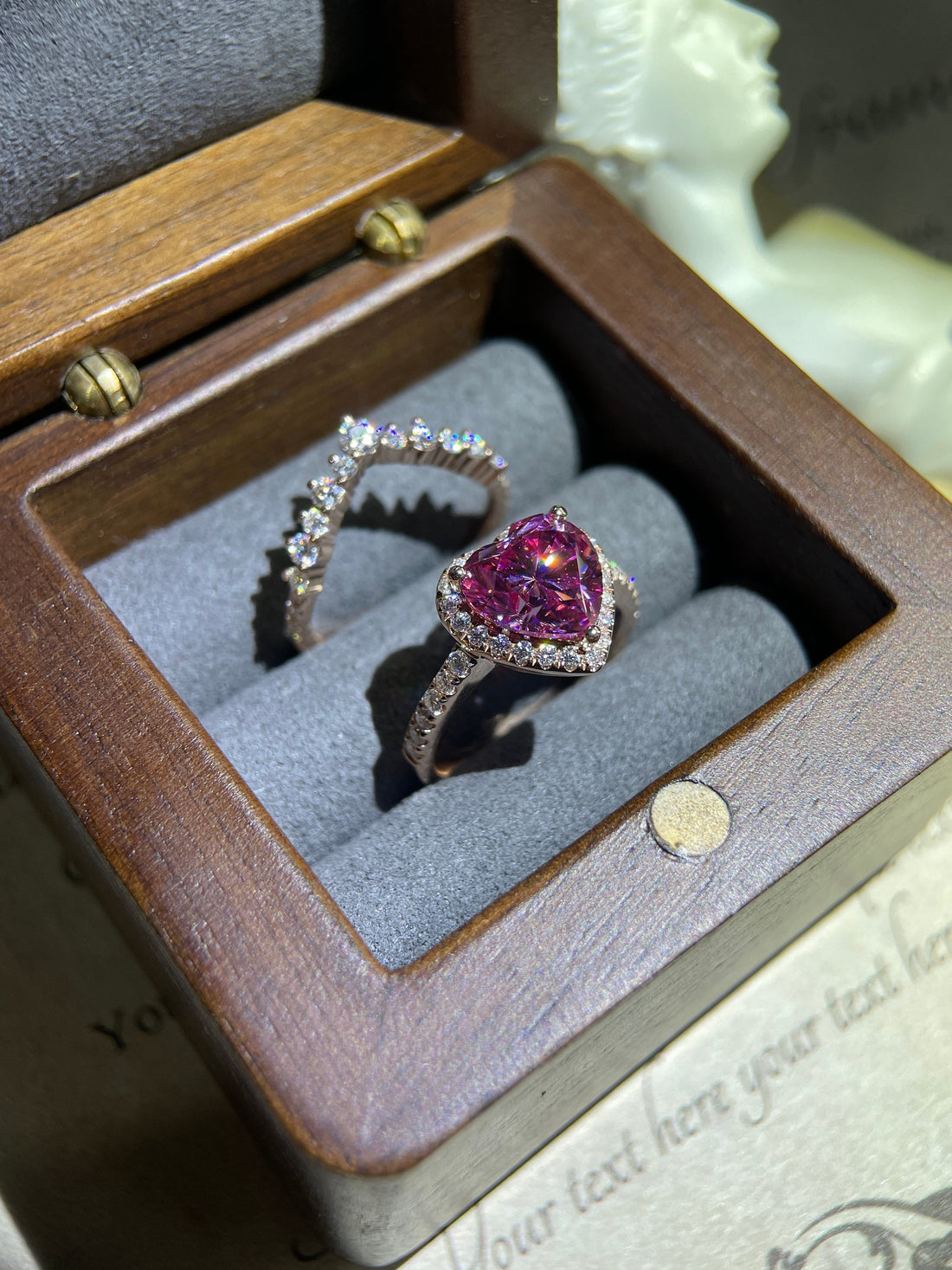 3ct Pink Heart Cut Halo Pave Moissanite Engagement Ring Set/14K Rose Gold Pave Promise Ring Halo Ring/Anniversary Gift/Vintage Jewelry