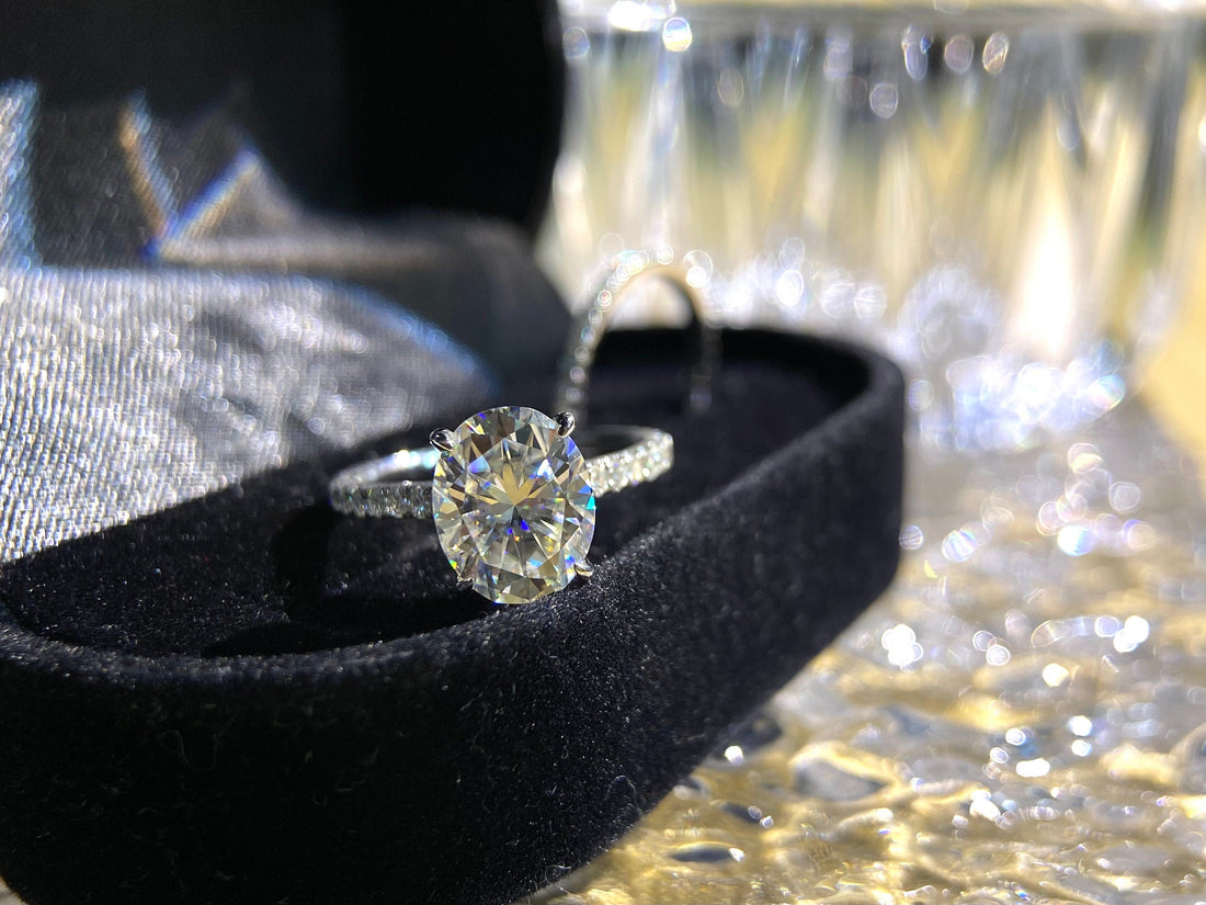 Oval Moissanite Engagement Ring Set Hidden Halo, Solid Gold Bridal Set, Wedding Ring Set, Full Eternity Round Wedding Band, Gift for Women