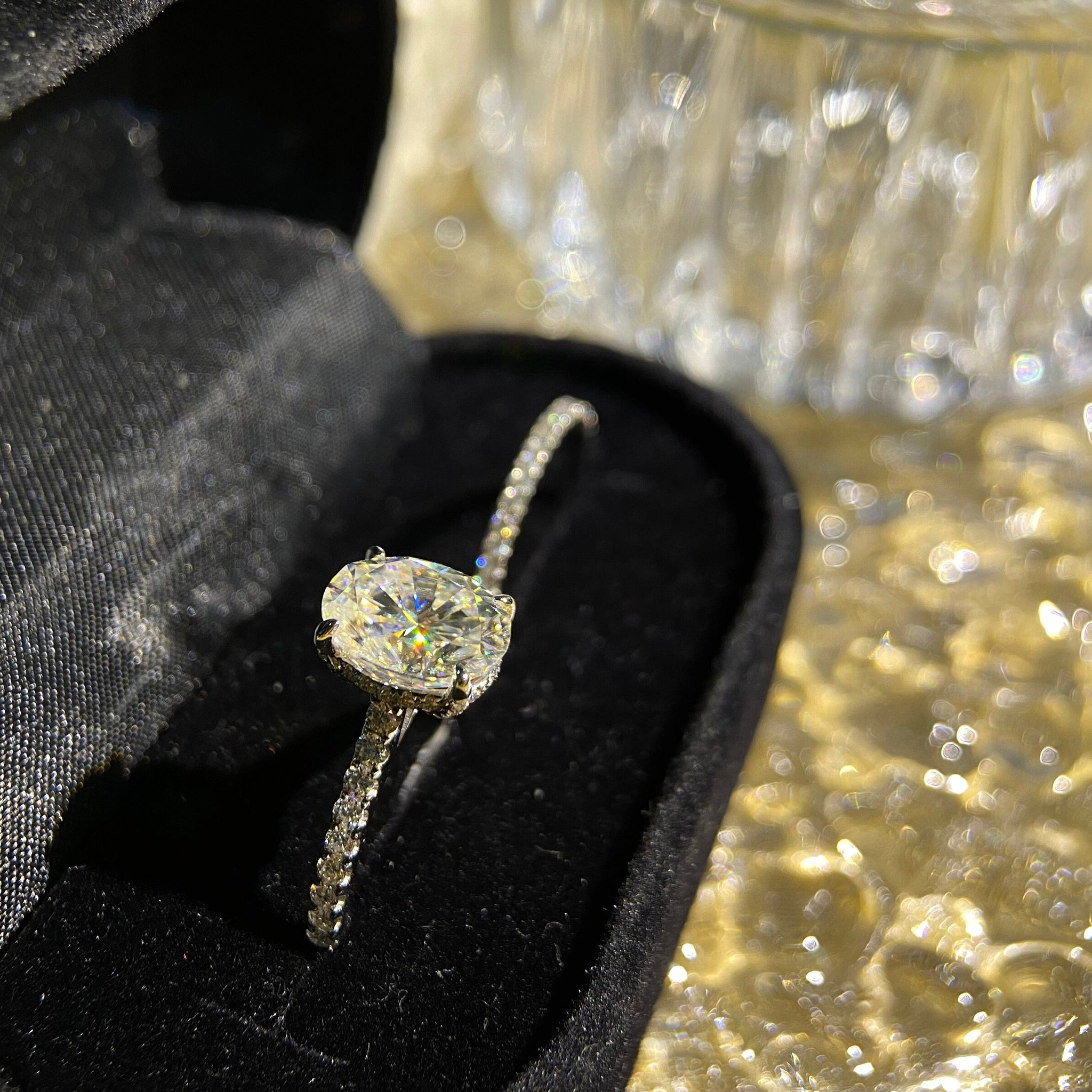 Oval Moissanite Engagement Ring Set Hidden Halo, Solid Gold Bridal Set, Wedding Ring Set, Full Eternity Round Wedding Band, Gift for Women