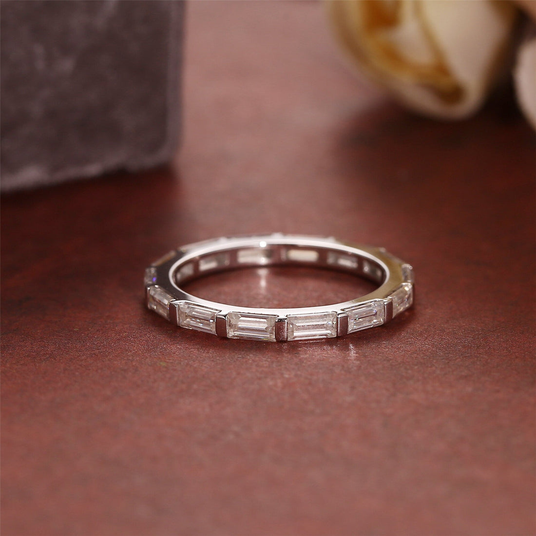 Emerald Cut, Baguette Full-Eternity Moissanite Matching Band