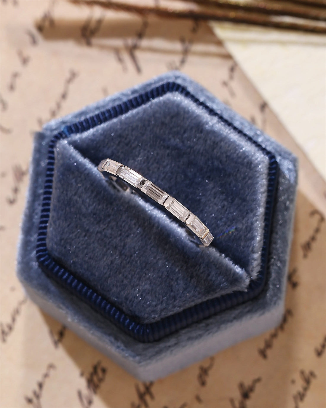Solid Gold Baguette Full Eternity Moissanite Stacking Band