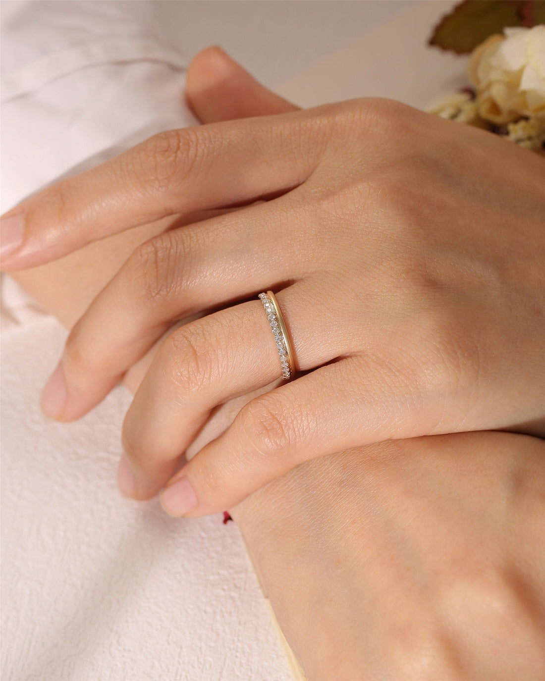Full Eternity Solid Gold Wedding Band Matching Band