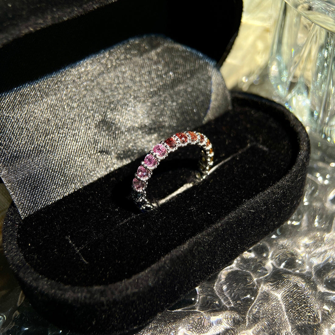 Solid Gold Dainty Natural Sapphire Tsavorite, Full Eternity Band Ring