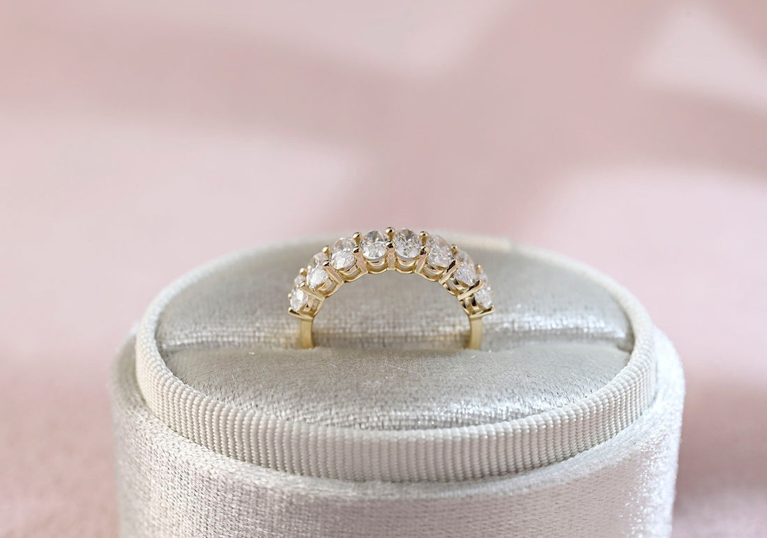 Solid Gold Oval Cut Moissanite Half-Eternity Wedding Ring