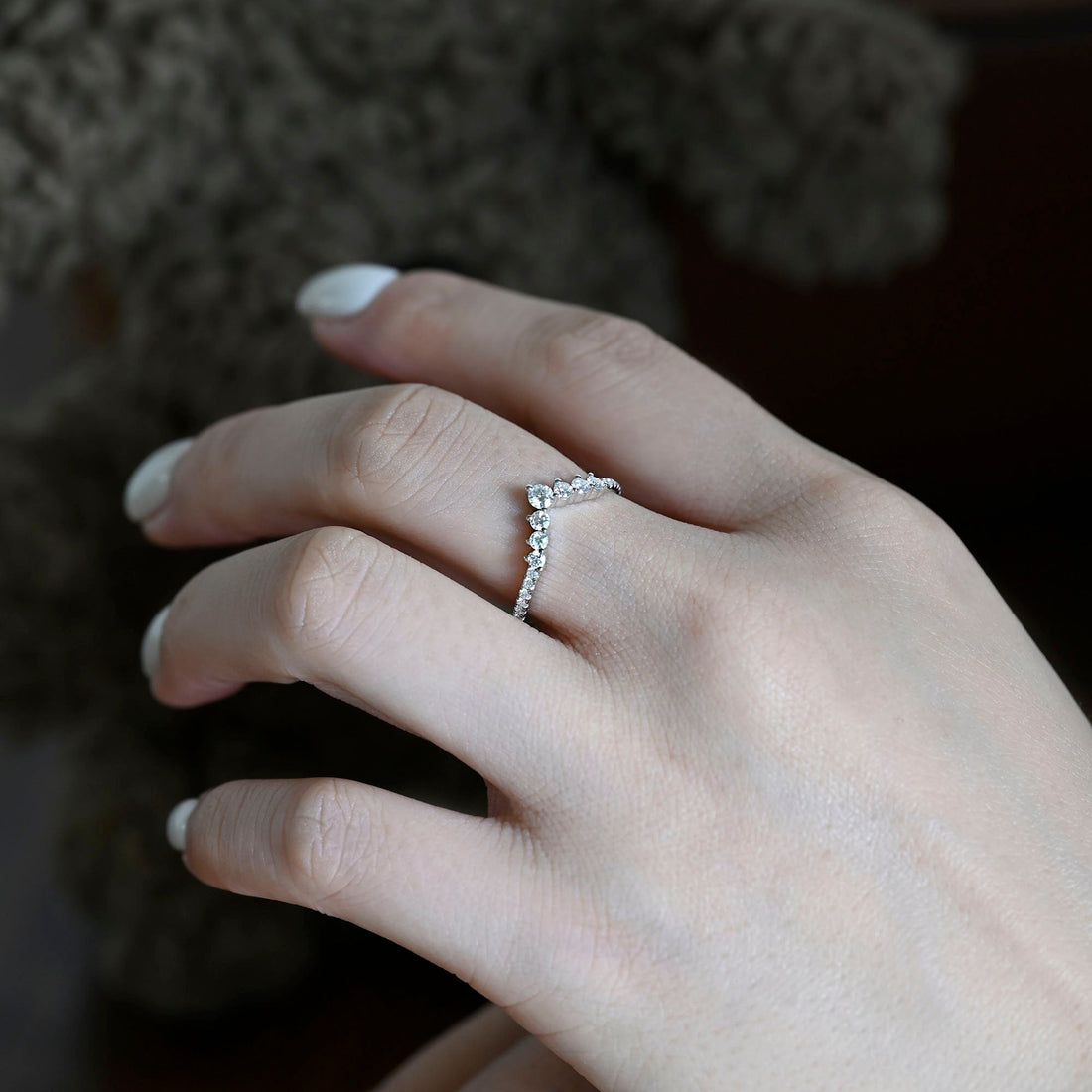 Curve Round Cut Moissanite Half Eternity Wedding Ring