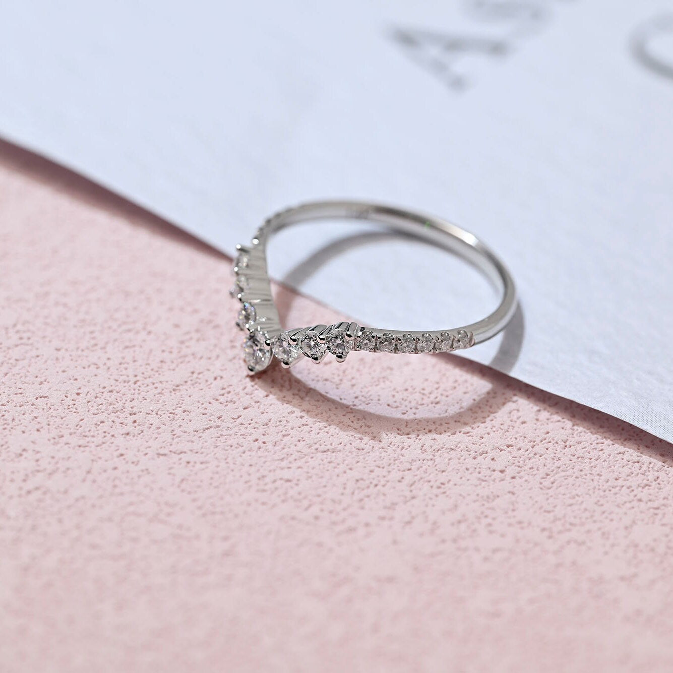 Curve Round Cut Moissanite Half Eternity Wedding Ring