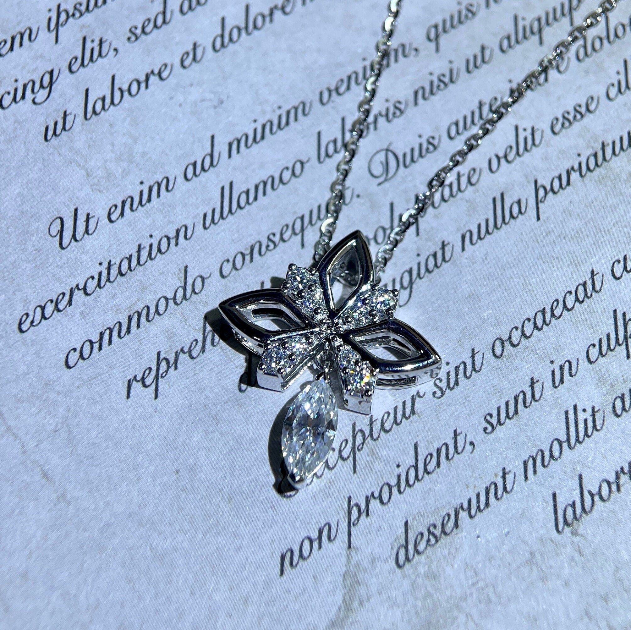 Marquise&amp;Round Cut Moissanite Pendant 9K/14K18K Solid Gold Necklace
