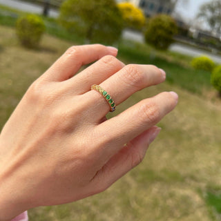 9K/14K/18K Solid Gold Dainty Natural Sapphire Tsavorite, Full Eternity Band Ring, Multi Gemstone Ring, Candy Color Rainbow Ring