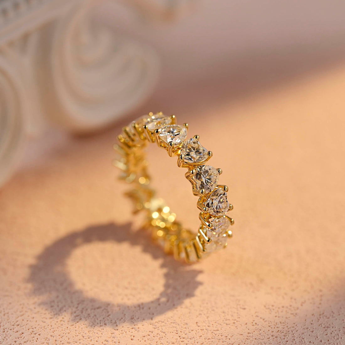 Solid Gold Heart Shape Moissanite Full-Eternity Wedding Ring Anniversary Gift for Woman